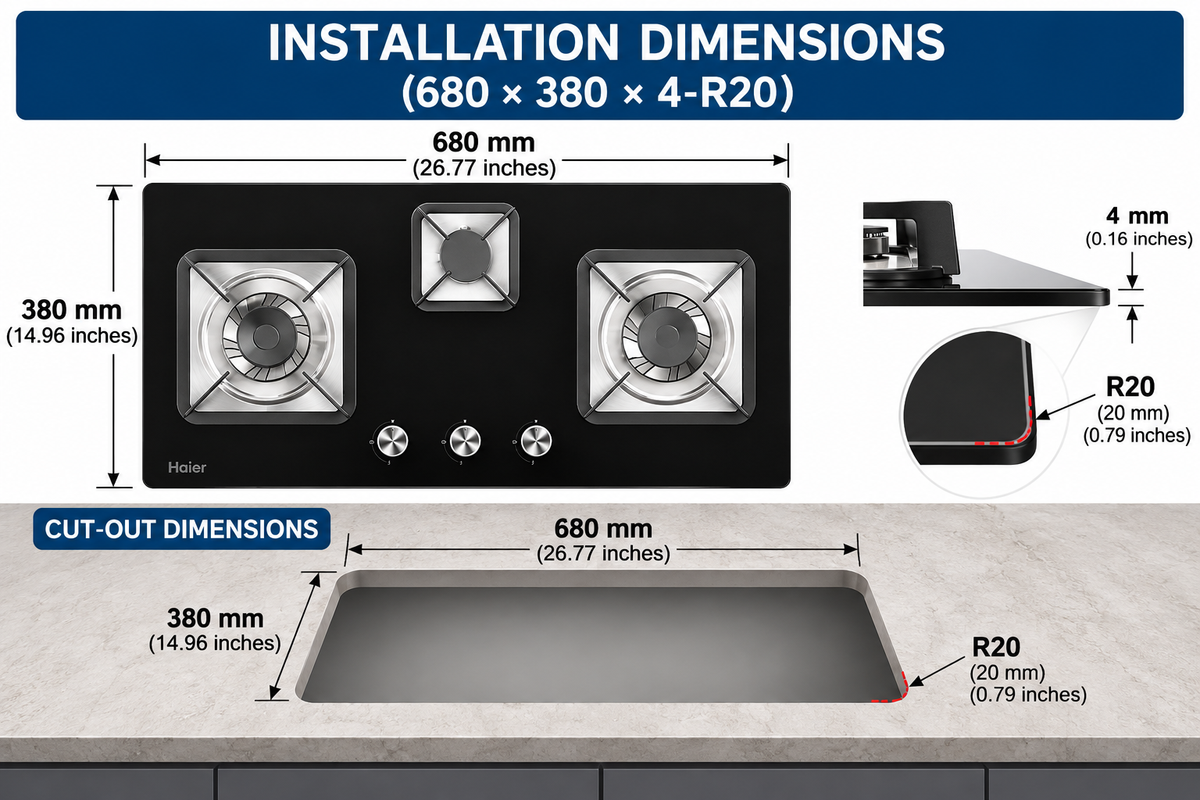 Haier HCC-Q57326 3 Burner Tempered Glass Hob
