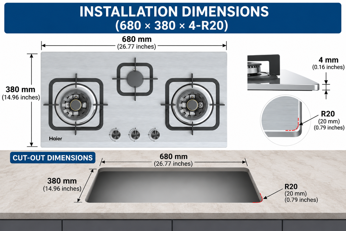 Haier HCC-Q87388 3 Burner Stainless Steel Hob