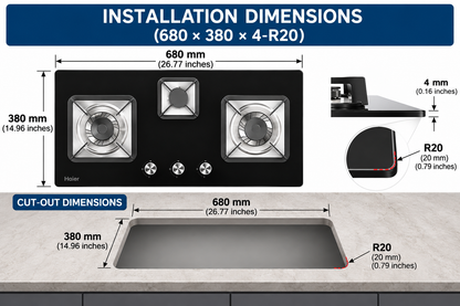 Haier HCC-Q57326 3 Burner Tempered Glass Hob