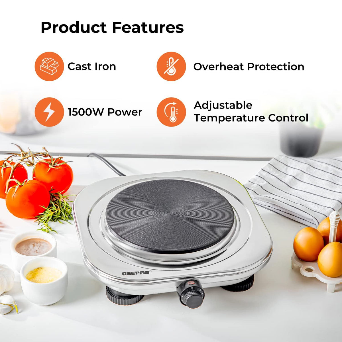 Geepas GHP32023 Stainless Steel Single Hot Plate