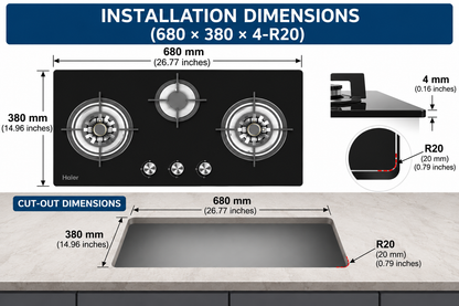 Haier HCC-Q67356 3 Burner Tempered Glass Hob