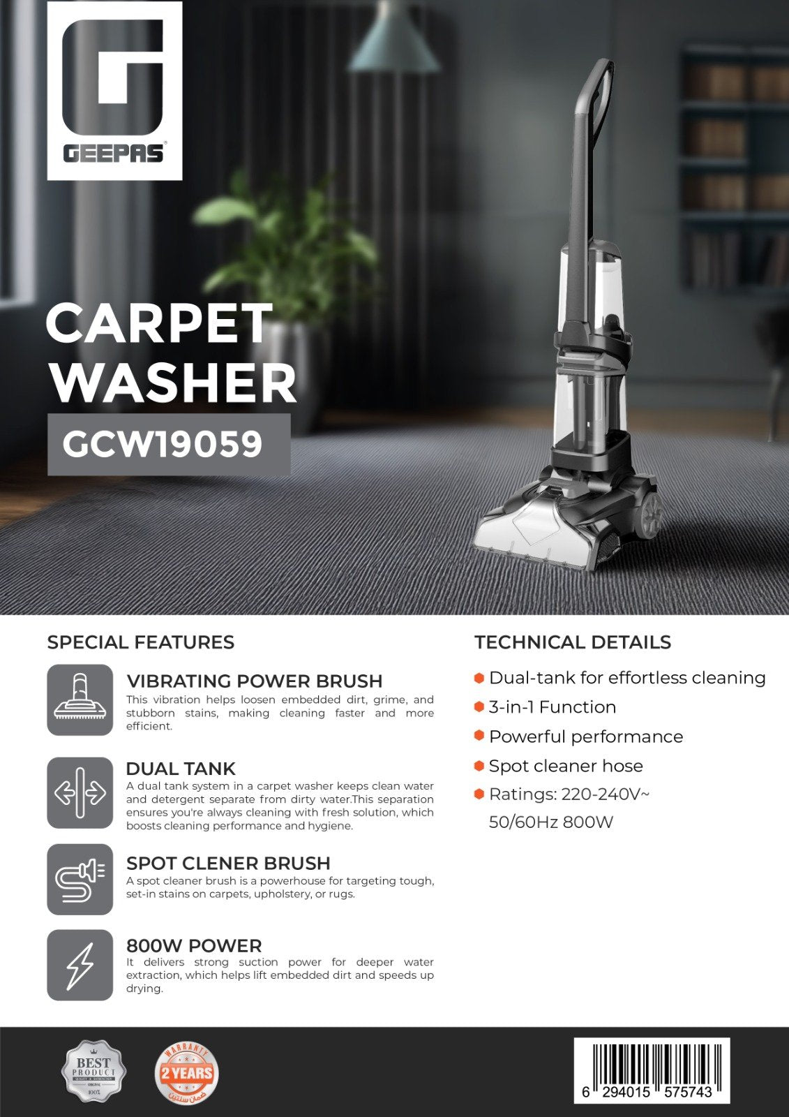 Geepas GCW19059 Carpet Washer