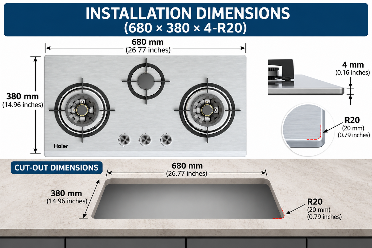 Haier HCC-Q67358 3 Burner Stainless Steel Hob