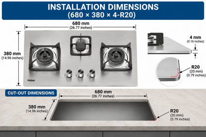 Haier HCC-Q57328 3 Burner Stainless Steel Hob