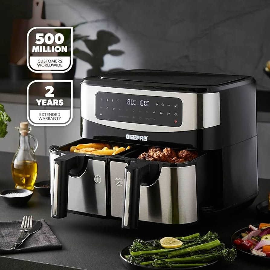 Geepas 9 Litre Dual Basket Digital Air Fryer