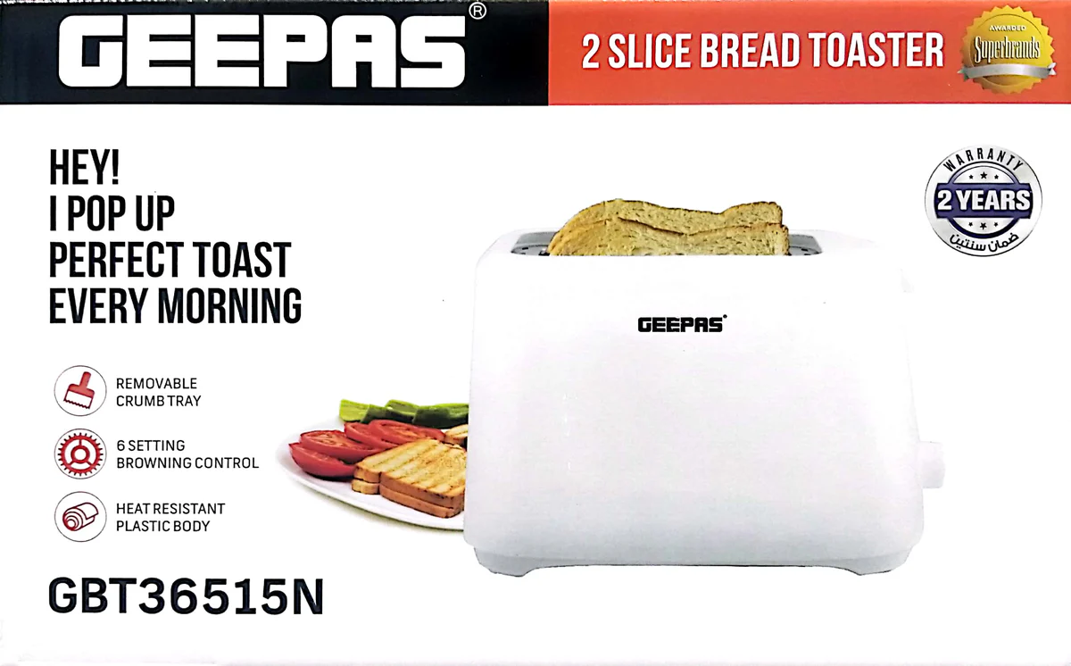 Geepas GBT36515 2 Slice Bread Toaster