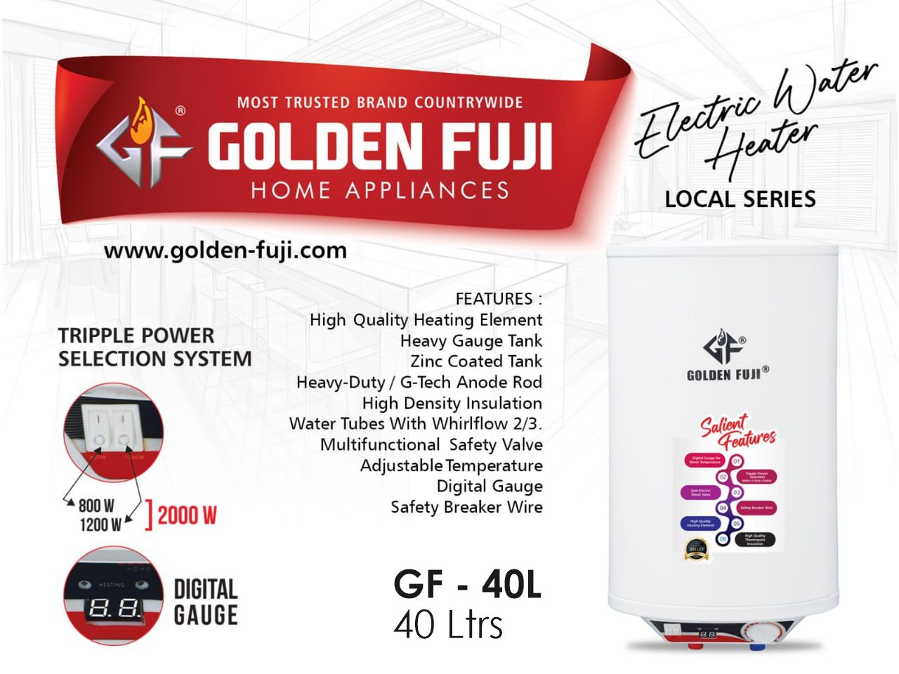 Golden Fuji GF‑40L Electric Water Geyser
