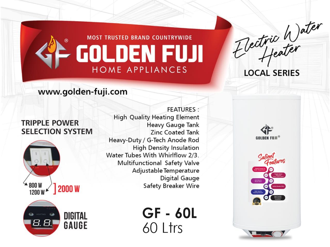 Golden Fuji GF-60L Electric Water Geyser