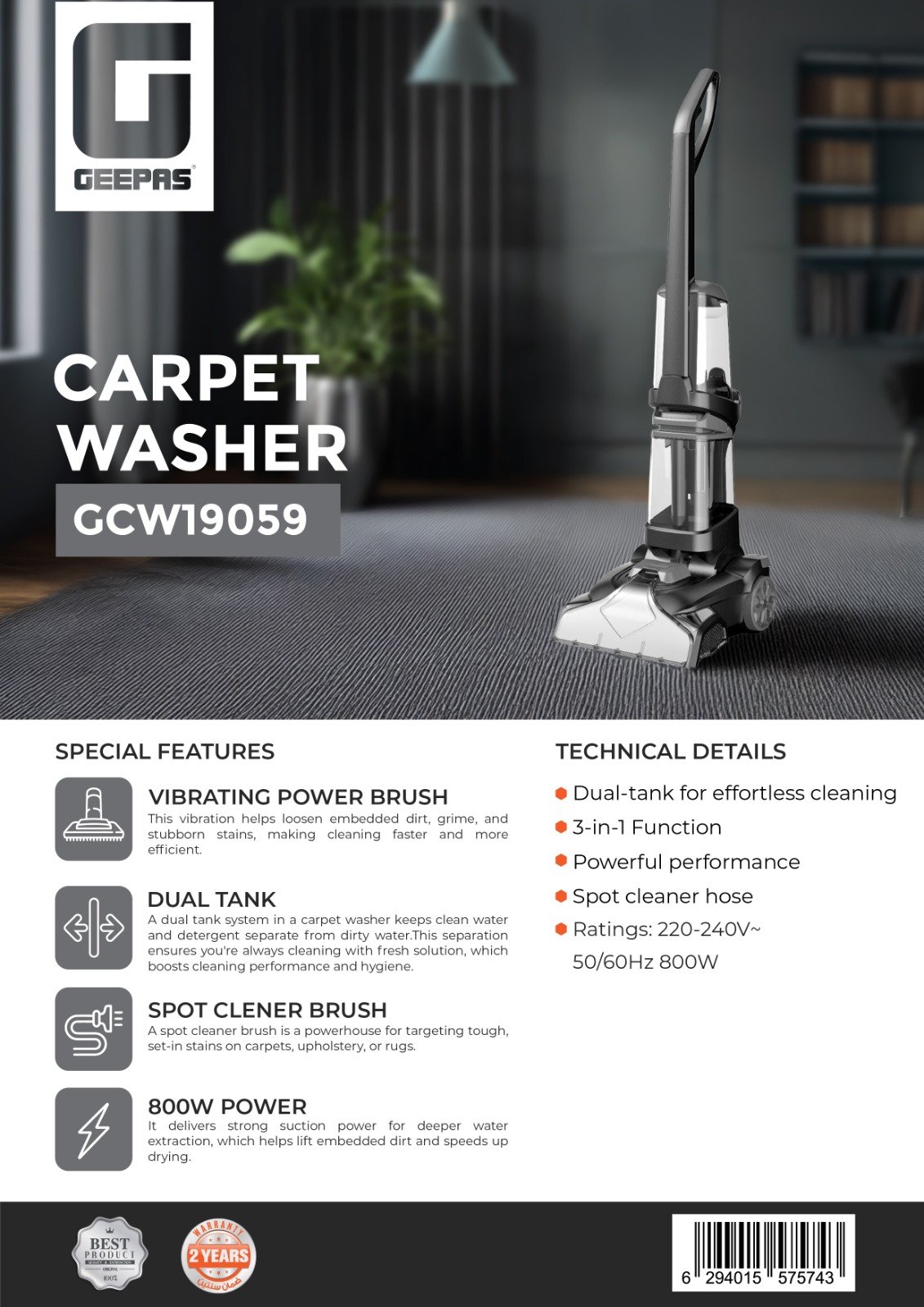 Geepas GCW19059 Carpet Washer