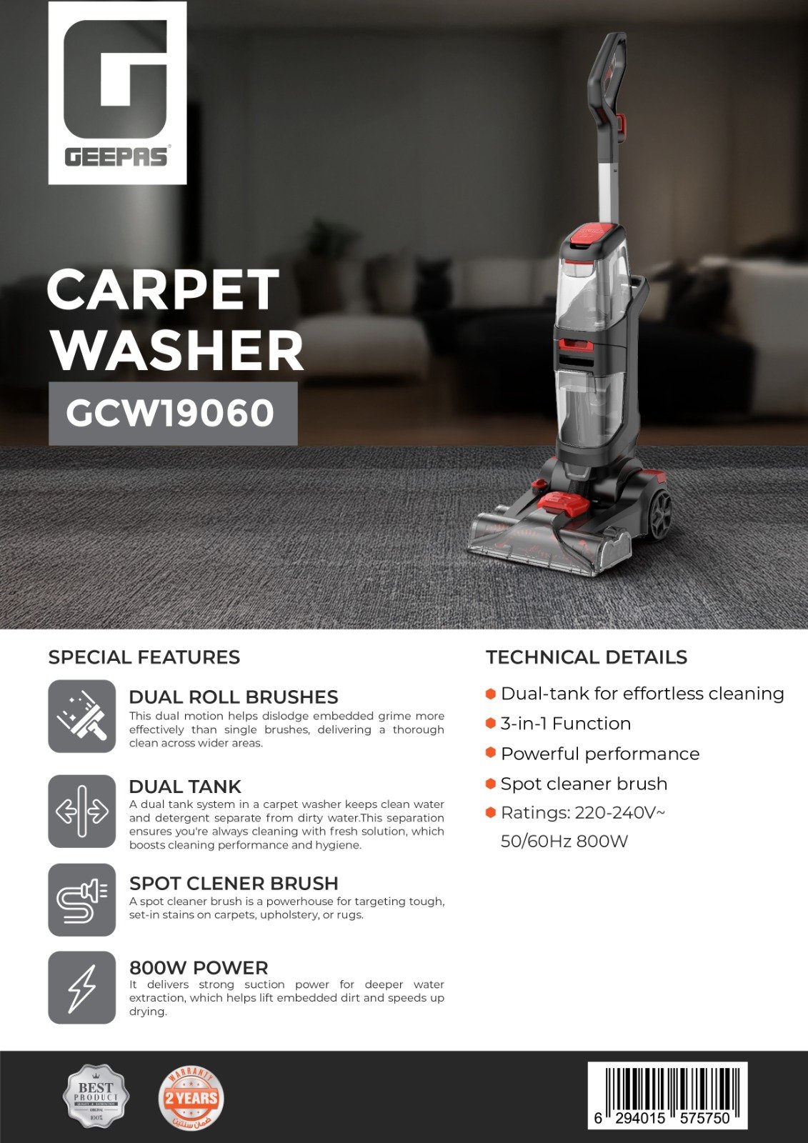 Geepas GCW19060 Carpet Washer