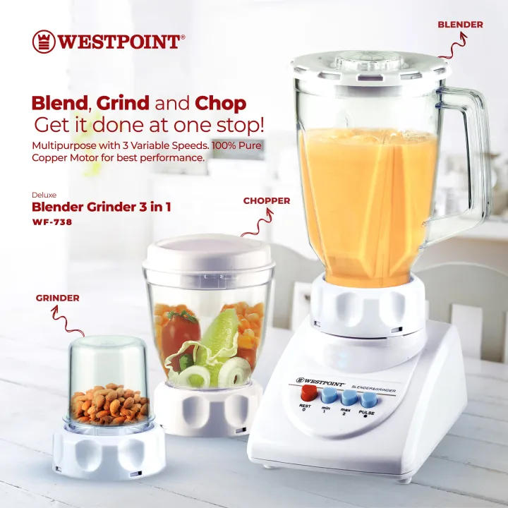 Blender, grinder, and chopper advertisement.WestPoint WF‑738 Blender and Grinder